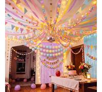 Humyoun Le kit de 300 feuilles de bande de papier comprend 55 ballons disco de 55,9 cm, 50 ballons à maillons, rideau de pluie, papier crépon pour travaux manuels, fête d'anniversaire, décoration de