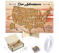 Humyoun Tableau en liège de 30,5 x 20,3 cm, carte de voyage des États-Unis avec épingles et boîte de rangement en bois, carte de suivi des États-Unis pour les couples, cadeau pour les vacances en