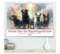 Hunde über der Regenbogenbrücke (hochwertiger Premium Wandkalender 2026 DIN A2 quer), Kunstdruck in Hochglanz: Im Tal der Tränen mit tröstenden Sprüchen zum Abschied