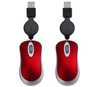 Hundnsney 2X Mini-Souris Filaire USB Câble Rétractable Petite Souris Minuscule 1600 DPI Souris de Voyage Compactes Optiques pour Windows 98 2000 XP Vista Ve (Rouge)