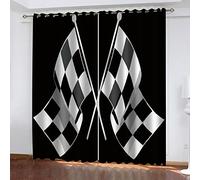 Hundnsney Lot De 2 Rideau Salon 3D Drapeau À Damier Noir Et Blanc Motif Imprimé Rideau À Oeillets 220X210cm (LxH) Rideau Isolant Thermique Décoration De Fenêtre pour Chambre Chambre Enfant Cuisine