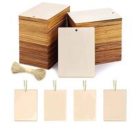 Hundnsney Lot de 45 étiquettes carrées en bois vierges de 8,9 x 6,3 cm pour travaux manuels avec trous et de 100 m pour étiquettes cadeaux de Noël