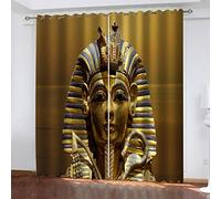 Hundnsney Rideau Salon Lot De 2, Rideau À Oeillets 3D Pharaon Égyptien Doré Motif Imprimé Rideau Isolant Thermique Fenêtre pour Chambre Chambre Enfant Cuisine Décoration sur Mesurecm (LxH)