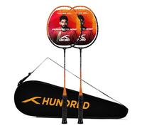 HUNDRED POWERTEK 100 (Set of 2) Badminton Racket with Full Cover (Black/Orange) | Material: Aluminium | Maximum Tension: 16-18lbs | for Intermediate Player