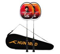 HUNDRED POWERTEK 100 (Set of 2) Badminton Racket with Full Cover | Material: Aluminium | Maximum Tension: 16-18lbs | for Intermediate Player, White/Black