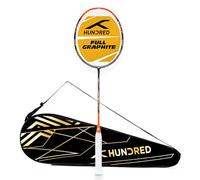 HUNDRED Powertek 1000 Pro Graphite Strung Badminton Racket with Full Racket Cover (Black/Orange) | for Intermediate Players | 95 Grams | Maximum String Tension - 26lbs