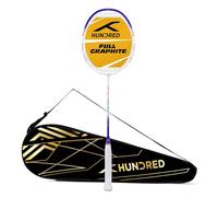 HUNDRED Powertek 1000 Pro Graphite Strung Badminton Racket with Full Racket Cover (White/Blue) | for Intermediate Players | 95 Grams | Maximum String Tension - 26lbs