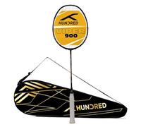 HUNDRED Viper 900 Carbon Fibre Strung Badminton Racquet with Full Racquet Cover (Black/Grey) | for Intermediate Players | 79 Grams | Maximum String Tension - 32lbs