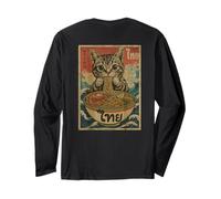 Hungry Cat Mangeant Des Nouilles Pad Thai Retro Asian Poster Manche Longue