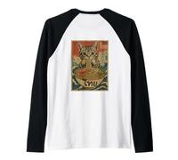Hungry Cat Mangeant Des Nouilles Pad Thai Retro Asian Poster Manche Raglan