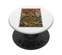 Hungry Cat Mangeant Des Nouilles Pad Thai Retro Asian Poster PopSockets PopGrip Adhésif
