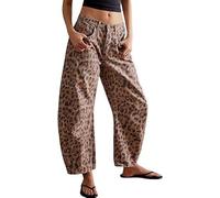 HUNGSON Jean Baril Large Taille mi-Haute Y2k Baggy Boyfriend pour Femme, léopard, 48
