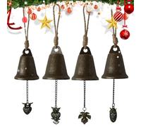 HunicandIU Cloches De Noël pour Décorations 4 Pièces - Sonnettes Noces Rustiques | Ornements Métalliques Vintage pour Ambiance Festive Mariage Intérieur Extérieur Domicile Campagnard