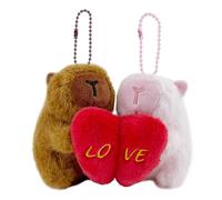 HunicandIU Ensemble de porte-clés pour couples mignons, porte-clés pour couples en peluche - Cœur magnétique assorti Capybara Porte-clés Charme - Accessoires mignons, Capybara Plushie, 2 pièces,