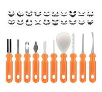 HunicandIU Outils de Découpe de Citrouille, Couteaux à Découper Citrouilles, Scie Cuillère Couteau Racleur avec Pochoirs Halloween pour Adultes et