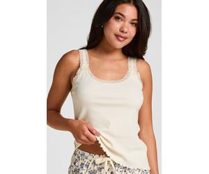 Hunkemöller Débardeur en Jersey Côtelé avec Dentelle Blanc XS