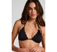Hunkemöller Haut de bikini triangle à fleurs Scallop Noir 2XL