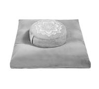 hunnidspace Meditation Zafu Cushion Set with Buckwheat Hulls & Memory Foam - Ergonomic Support for Yoga & Sitting - Removable Machine-Washable Luxury Velvet Cover - for Adults and Kids (Grey)