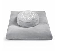 hunnidspace Meditation Zafu Cushion Set with Buckwheat Hulls & Memory Foam - Ergonomic Support for Yoga & Sitting - Removable Machine-Washable Luxury Velvet Cover - for Adults and Kids (Grey)