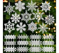 HunnmingRe Lot de 48 décorations de Noël en Crochet en Forme de Flocon de Neige - 12 Styles - Décoration à Suspendre pour Sapin de Noël, Mur, Vacances, fête - Cadeau tissé (Blanc)