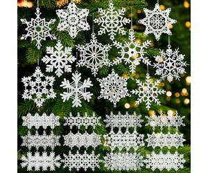 HunnmingRe Lot de 48 décorations de Noël en Crochet en Forme de Flocon de Neige - 12 Styles - Décoration à Suspendre pour Sapin de Noël, Mur, Vacances, fête - Cadeau tissé (Blanc)