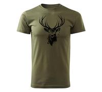 HUNT-G61 - T-Shirt Chasseur - T-Shirt Homme - en Coton, Coupe Confortable - Cadeaux de Chasse, Cadeau pour Chasseur, Garde Forestier - Vert, avec Motif Cerf - XXL