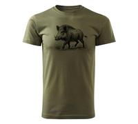 HUNT-G61 - T-Shirt Chasseur - T-Shirt Homme - en Coton, Coupe Confortable - Cadeaux de Chasse, Cadeau pour Chasseur, Garde Forestier - Vert, avec Motif Sanglier - XL