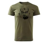 HUNT-G61 - T-Shirt Chasseur - T-Shirt Homme - en Coton, Coupe Confortable - Cadeaux de Chasse, Cadeau pour Chasseur, Garde Forestier - Vert, avec Motif Cerf dans Le Réticule - XXL