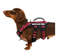 Huntboo Harnais Chien d’Assistance avec 6 Écussons, Harnais Anti Traction pour Chien avec Poignée, Harnais Anti Fugue Chien, Réfléchissant et Réglable, pour Dressage et Promenade (Rouge,S)