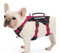 Huntboo Harnais Chien d’Assistance avec 6 Écussons, Harnais Anti Traction pour Chien avec Poignée, Harnais Anti Fugue Chien, Réfléchissant et Réglable, pour Dressage et Promenade (Rouge,M)