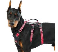 Huntboo Harnais Chien d’Assistance avec 6 Écussons, Harnais Anti Traction pour Chien avec Poignée, Harnais Anti Fugue Chien, Réfléchissant et Réglable, pour Dressage et Promenade (Rouge,L)