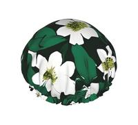 Hunter Bonnet de douche à motif floral vert - Bonnet de bain réutilisable, double couche, sangle élastique réglable, essentiel de voyage durable