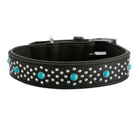 HUNTER Collier Madona - Couleur : Noir - Cuir de Vachette élégant avec Doublure en Cuir Nappa Souple - Finition bombée pour Une Douceur - Décoré de Rivets et de Pierres précieuses - Taille 75