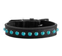 HUNTER Collier Modica, Couleur : Noir, Cuir de Vachette élégant avec Doublure en Cuir Nappa Souple, serti de Pierres précieuses turquoises Stables, résistant et Souple, Taille 25