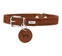 HUNTER Collier pour Chien Aalborg, Couleur : Cognac, Cuir Robuste & résistant, Fortement graissé, idéal pour Le Sport canin & Le Quotidien, avec Pendentif en Cuir, Made in Germany, Taille : 32