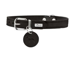 HUNTER Collier pour Chien Aalborg, Couleur : Noir, Cuir Robuste & résistant, Fortement graissé, idéal pour Le Sport canin & Le Quotidien, avec Pendentif en Cuir, Made in Germany, Taille : 42