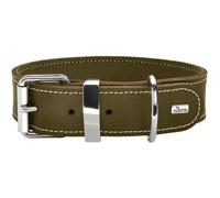 HUNTER Collier pour Chien Aalborg Special, Couleur : Vert Olive, Cuir Fortement graissé, Robuste & résistant, surpiqûres contrastées, idéal pour Le Sport canin, Made in Germany, Taille : 30