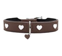 HUNTER Collier pour Chien Love - Couleur : Marron/Noir - en Cuir de Vachette Souple et Robuste - Cœurs Cousus Individuellement - Fait à la Main - Haut et particulièrement Souple - Fabriqué en