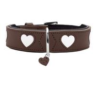 HUNTER Collier pour Chien Love - Couleur : Marron/Noir - en Cuir de Vachette Souple et Robuste - Cœurs Cousus Individuellement - Fait à la Main - Haut et particulièrement Souple - Fabriqué en