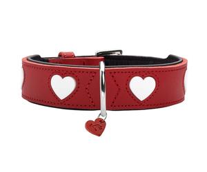 HUNTER Collier pour chien Love - Couleur : rouge/noir - En cuir de vachette souple et robuste - Cœurs cousus individuellement - Fait à la main - Haut et particulièrement souple - Fabriqué en Allemagne
