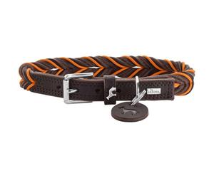 HUNTER Collier pour Chien Solid Education Cord, Couleur : Marron foncé/Orange, en Cuir de Vachette Robuste, tressé à la Main, fabriqué en Allemagne, Taille 55
