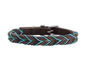 HUNTER Collier pour Chien Solid Education Cord - Couleur : Marron foncé/Turquoise - en Cuir de Vachette Robuste tressé à la Main - Fabriqué en Allemagne - Taille 45