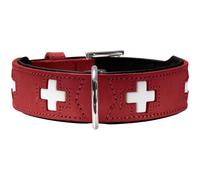 HUNTER Collier pour chien SWISS, cuir, haute qualité, croix suisse, 47 (S-M), rouge/noir