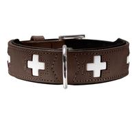 HUNTER Collier pour chien SWISS, cuir, haute qualité, croix suisse, 55 (M), marron/noir