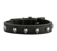HUNTER Collier pour chien Tijuana - Couleur : noir - Cuir de vachette de qualité supérieure - Doublure douce - N'abîme pas le pelage - Fabriqué à la main - Motif têtes de mort décoratives - Robuste et
