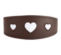 HUNTER Collier pour lévrier Love - Couleur : Marron/Noir - Cuir de Vachette Souple et Robuste - Cœurs Cousus Individuellement - Forme Plus Large - Rembourré - Fabriqué en Allemagne - Taille 32