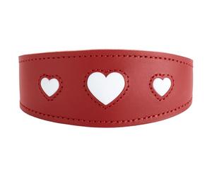 HUNTER Collier pour lévrier Love - Couleur : Rouge/Noir - en Cuir de Vachette Souple et Robuste - Cœurs Cousus Individuellement - Forme Plus Large - Rembourré - Fabriqué en Allemagne - Taille 37