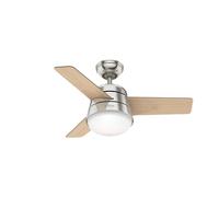 HUNTER FAN Finley, 91,44 cm, Ventilateur de Plafond Intérieur avec Lumière/Télécommande, Nickel Brossé, 3 Lames Réversibles en Noyer Américain et Bois Naturel, pour Été et Hiver, Modèle 50643