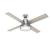 HUNTER FAN, Ventilateur de Plafond avec Lumière et Télécommande pour Intérieur, Loki, 4 Pales Réversibles, Couleur Nickel, 132 cm, Idéal Été comme Hiver, Modèle 50424