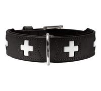 HUNTER Hundehalsband Swiss, Collier de chien en cuir, 70, Noir | Cuir nappa de vachette souple, avec croix suisse, fabrication artisanale de haute qualité, fabriqué en Allemagne